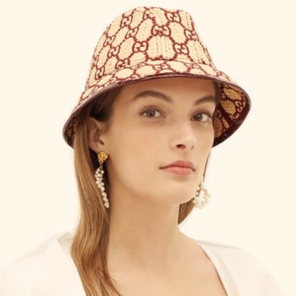 Authentic Gucci beige brown raffia snake trim hat - Picture 3 of 8